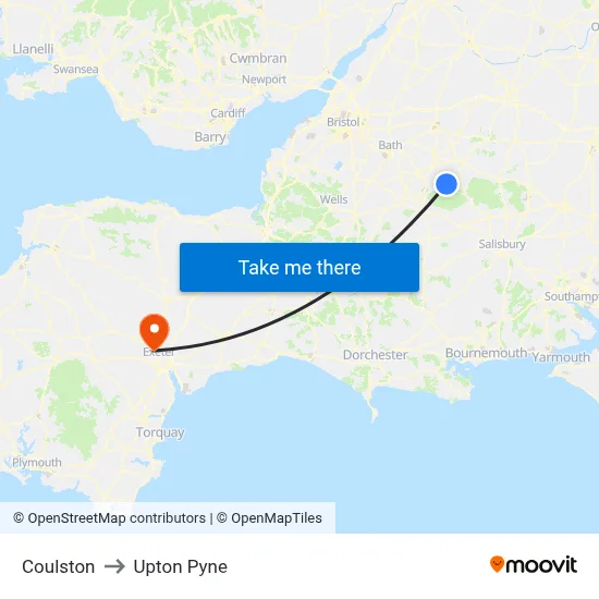 Coulston to Upton Pyne map