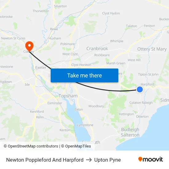 Newton Poppleford And Harpford to Upton Pyne map