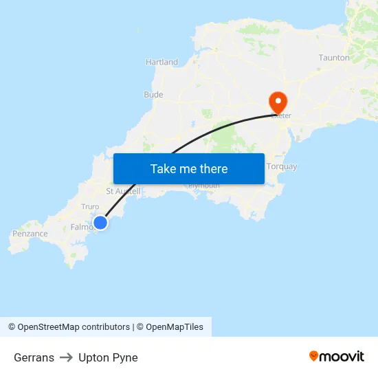 Gerrans to Upton Pyne map