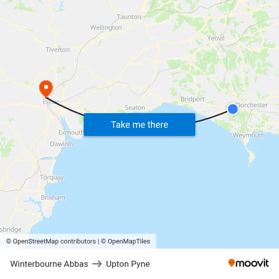 Winterbourne Abbas to Upton Pyne map
