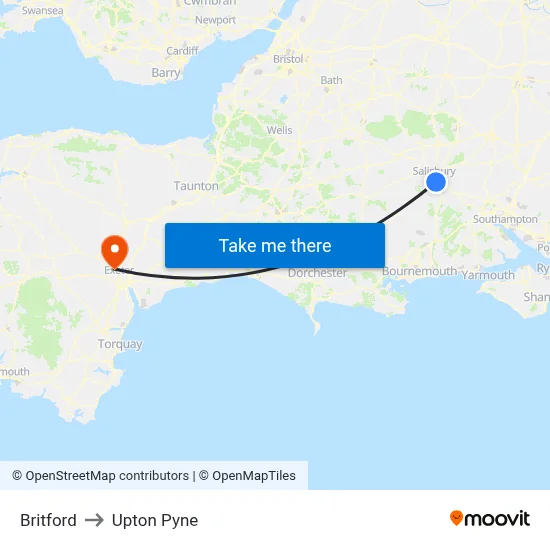Britford to Upton Pyne map
