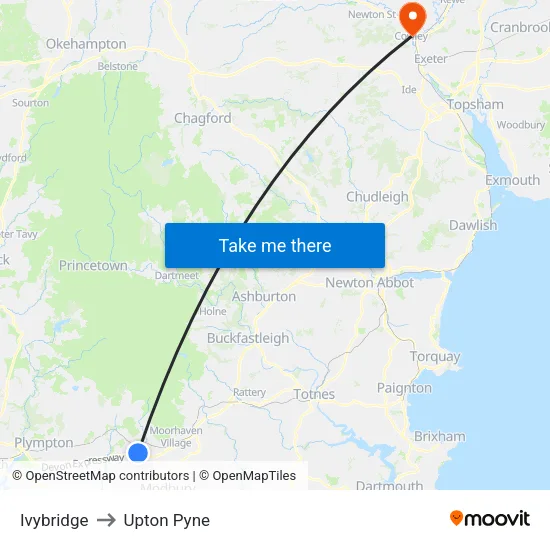 Ivybridge to Upton Pyne map