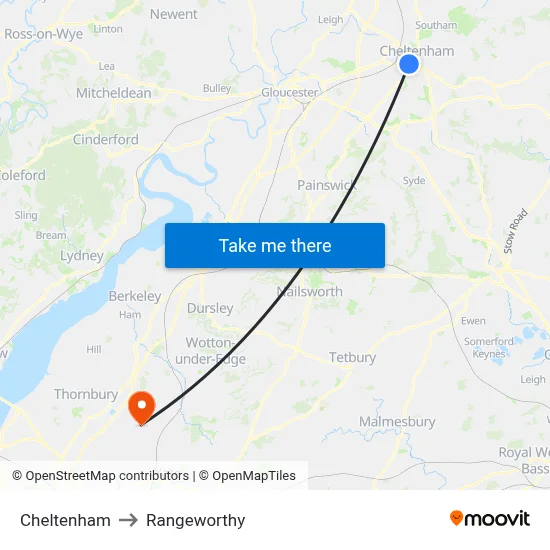 Cheltenham to Rangeworthy map