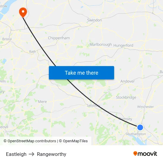 Eastleigh to Rangeworthy map