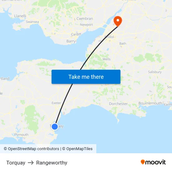 Torquay to Rangeworthy map