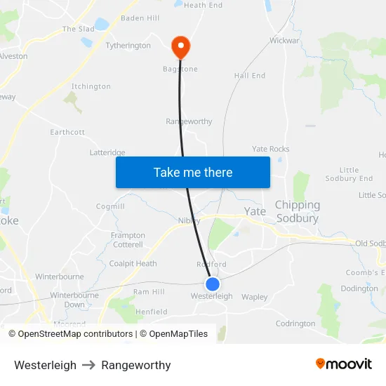 Westerleigh to Rangeworthy map