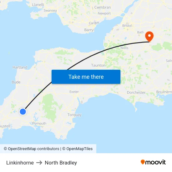 Linkinhorne to North Bradley map