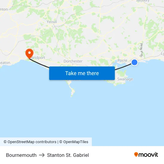 Bournemouth to Stanton St. Gabriel map