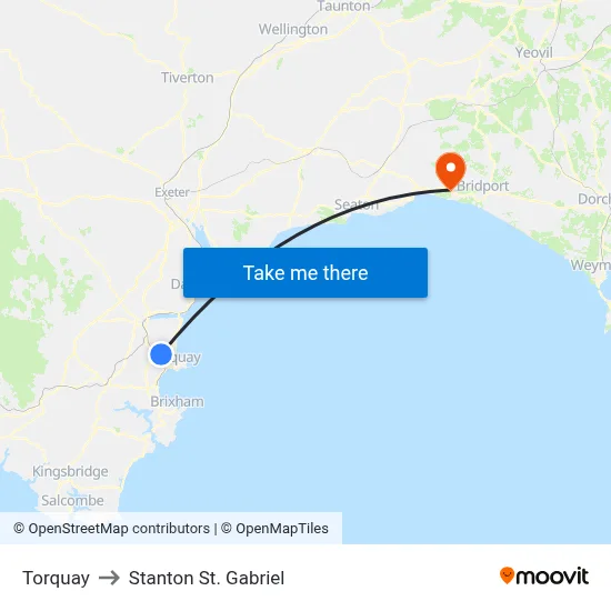Torquay to Stanton St. Gabriel map