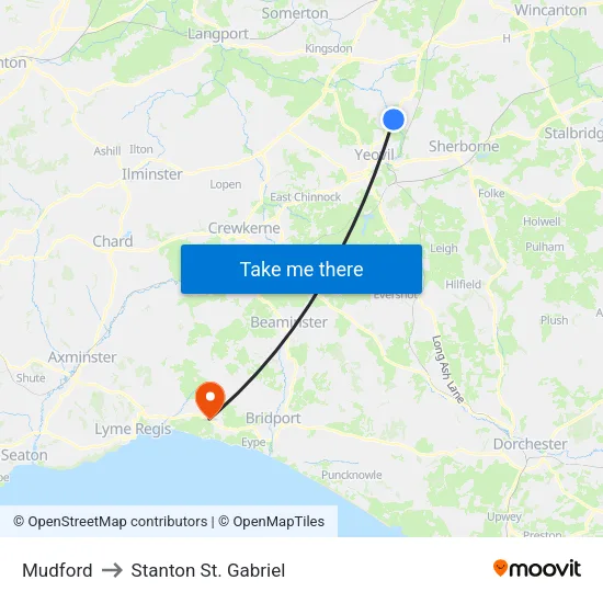 Mudford to Stanton St. Gabriel map