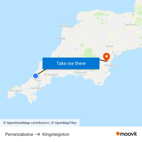 Perranzabuloe to Kingsteignton map