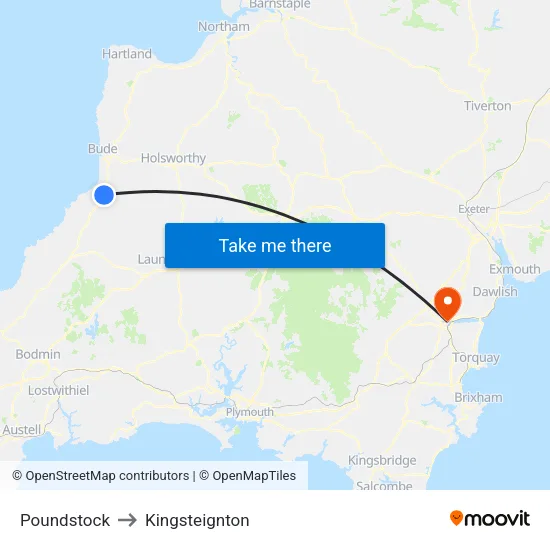 Poundstock to Kingsteignton map