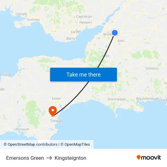 Emersons Green to Kingsteignton map