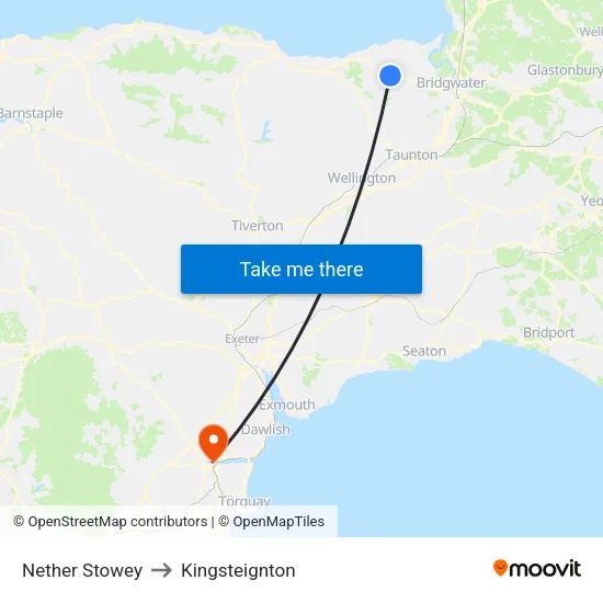 Nether Stowey to Kingsteignton map