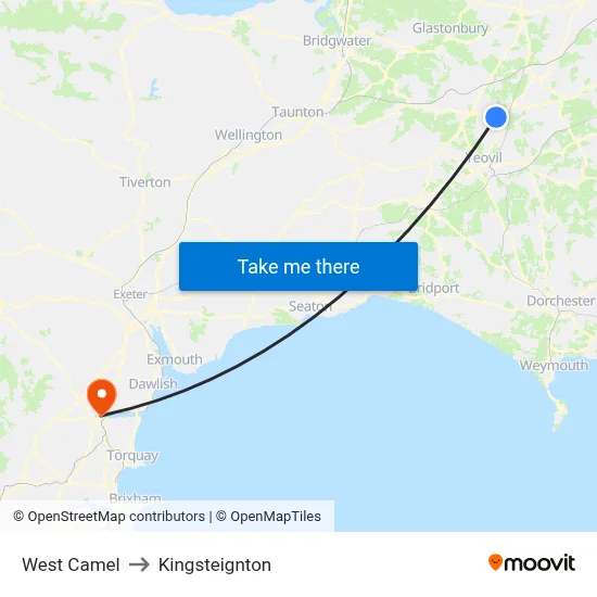West Camel to Kingsteignton map