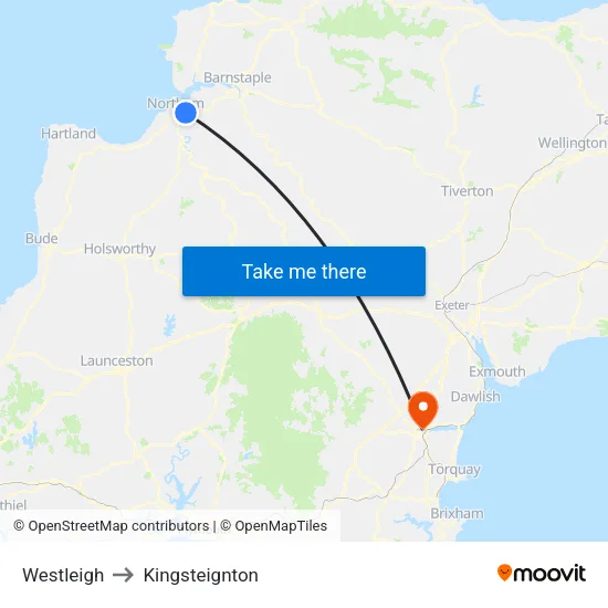 Westleigh to Kingsteignton map