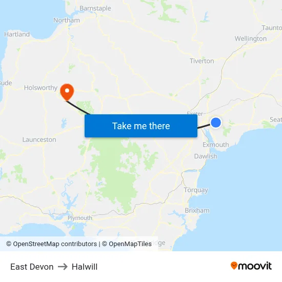 East Devon to Halwill map