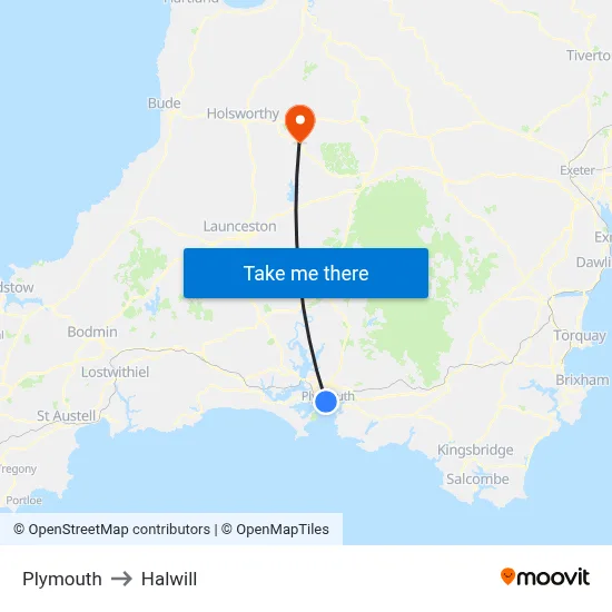 Plymouth to Halwill map