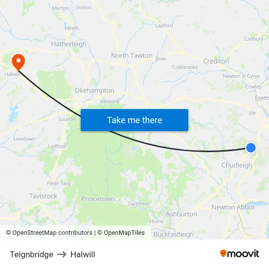 Teignbridge to Halwill map
