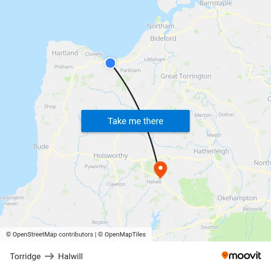 Torridge to Halwill map