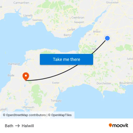 Bath to Halwill map