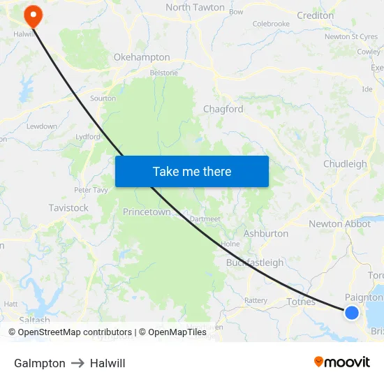 Galmpton to Halwill map