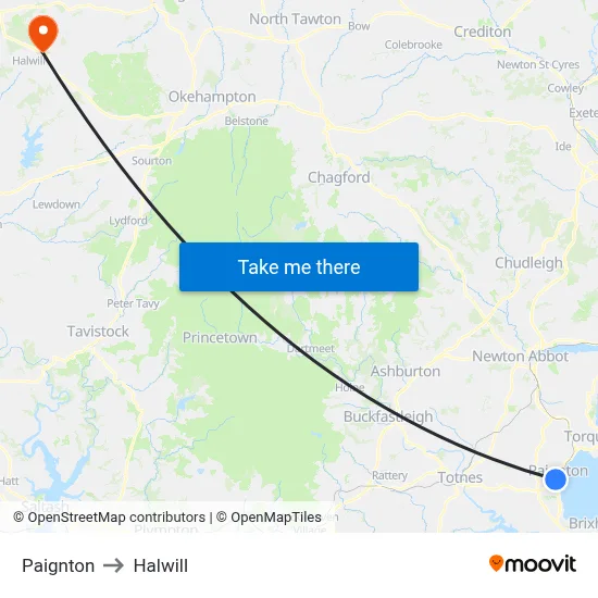 Paignton to Halwill map