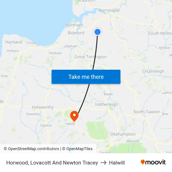 Horwood, Lovacott And Newton Tracey to Halwill map