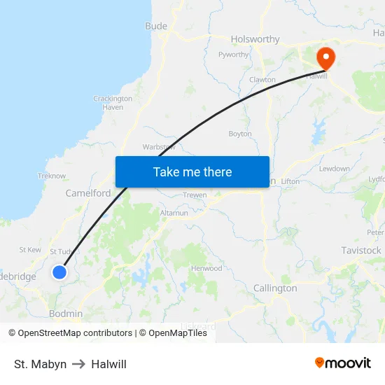 St. Mabyn to Halwill map