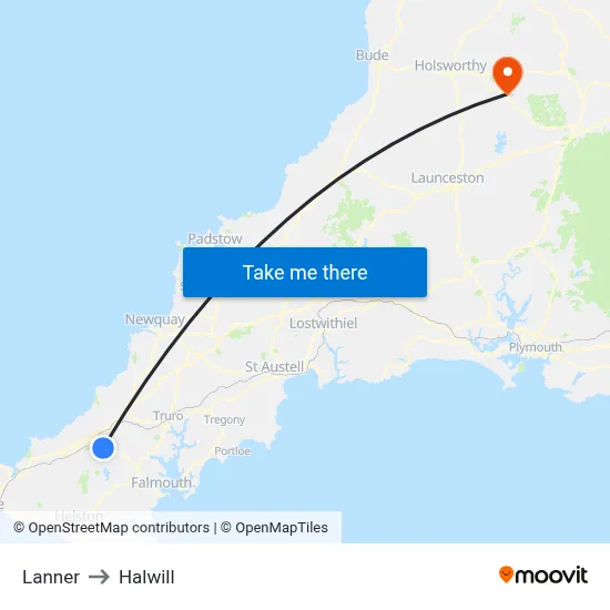 Lanner to Halwill map