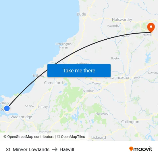St. Minver Lowlands to Halwill map