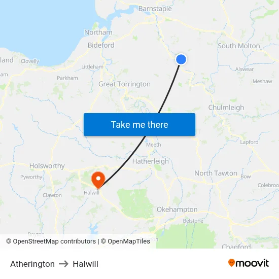 Atherington to Halwill map