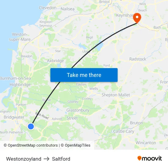 Westonzoyland to Saltford map