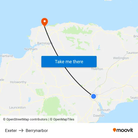 Exeter to Berrynarbor map