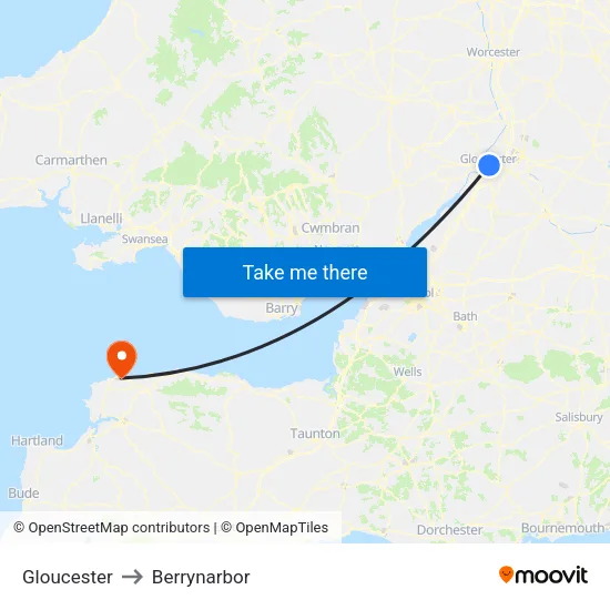 Gloucester to Berrynarbor map