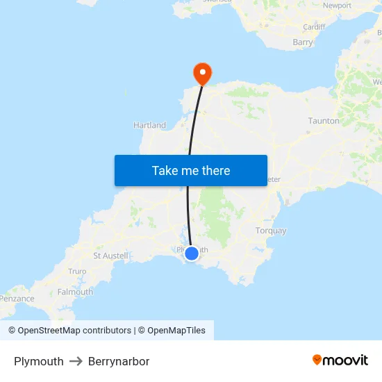 Plymouth to Berrynarbor map