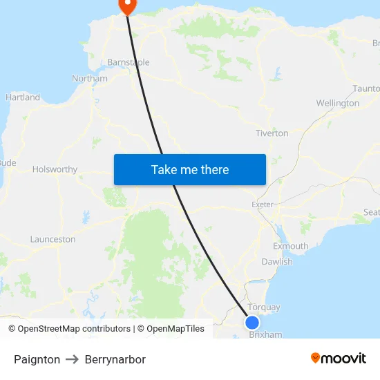 Paignton to Berrynarbor map