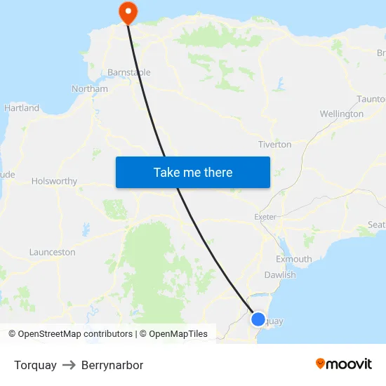 Torquay to Berrynarbor map