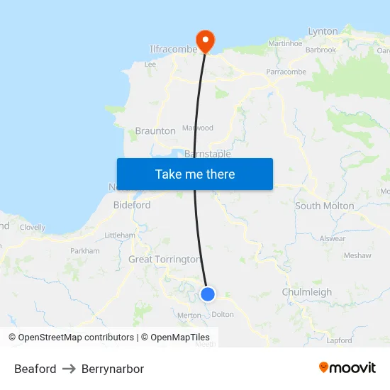 Beaford to Berrynarbor map
