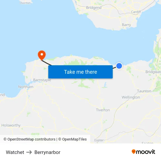 Watchet to Berrynarbor map