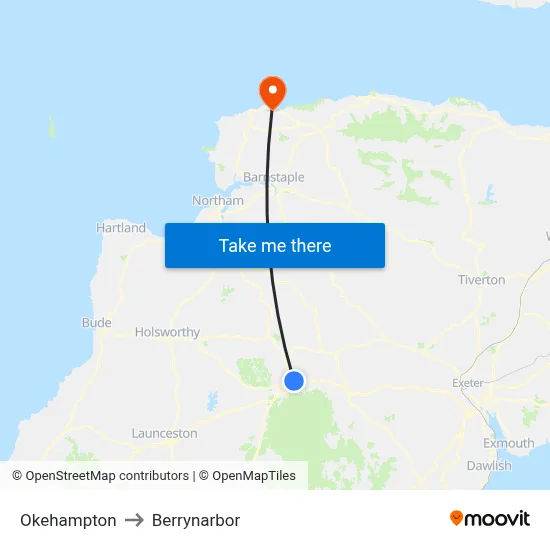 Okehampton to Berrynarbor map