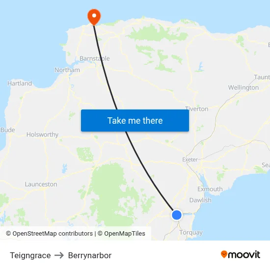 Teigngrace to Berrynarbor map
