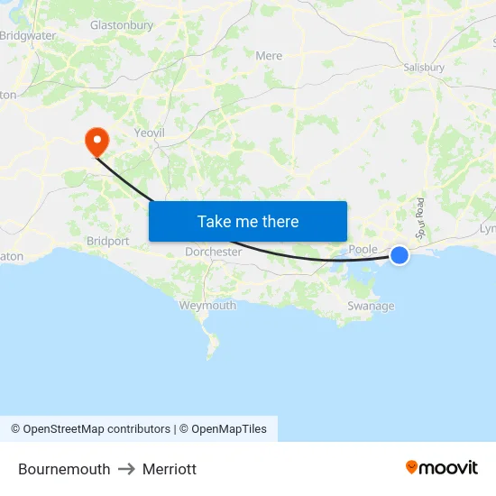 Bournemouth to Merriott map