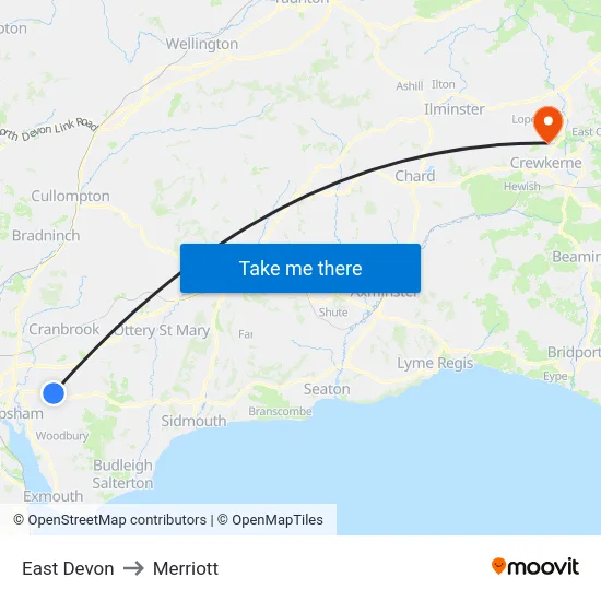 East Devon to Merriott map