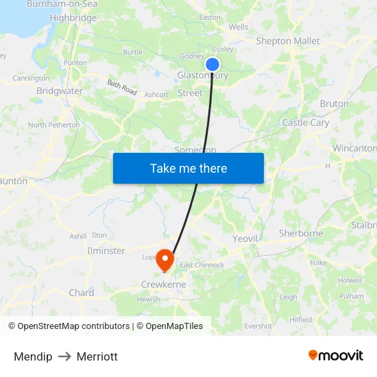Mendip to Merriott map