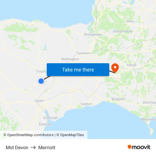 Mid Devon to Merriott map