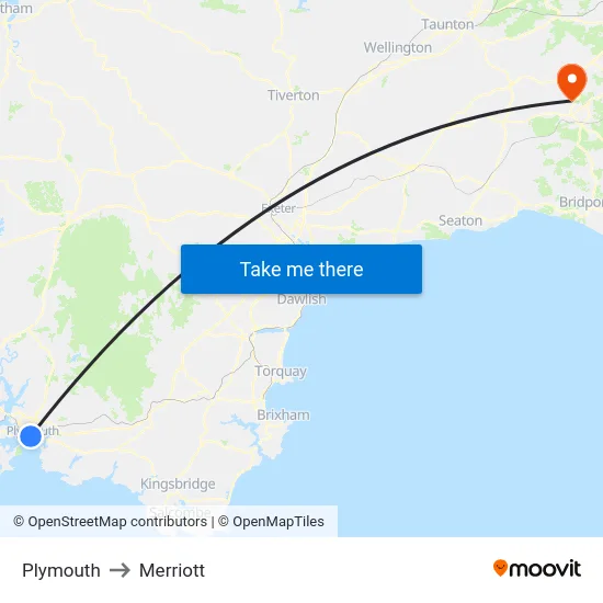 Plymouth to Merriott map
