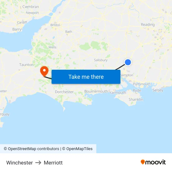 Winchester to Merriott map