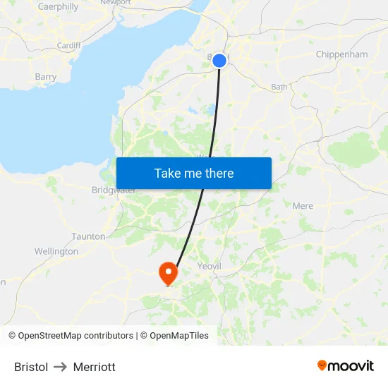 Bristol to Merriott map