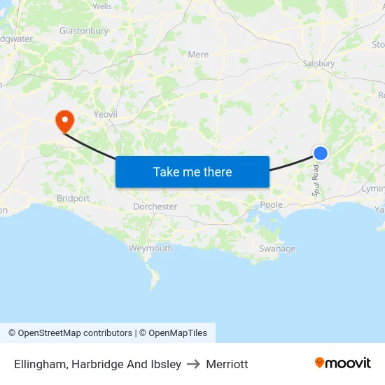 Ellingham, Harbridge And Ibsley to Merriott map